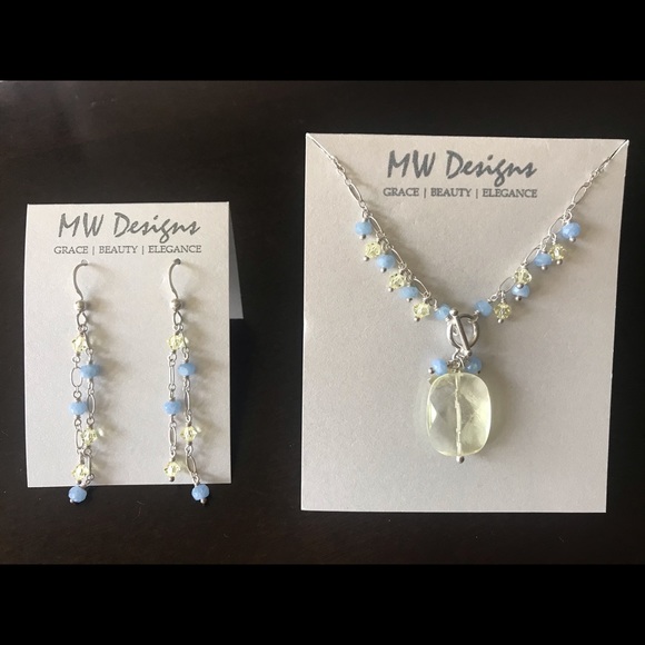 Handmade Citrine Blue Agate Necklace set - Picture 3 of 7